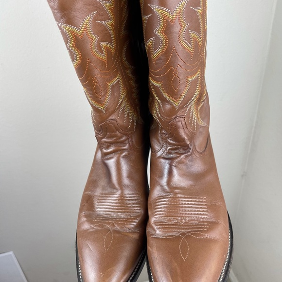 Tony Lama Brown Leather Heeled Cowboy Western Boot - Picture 6 of 13